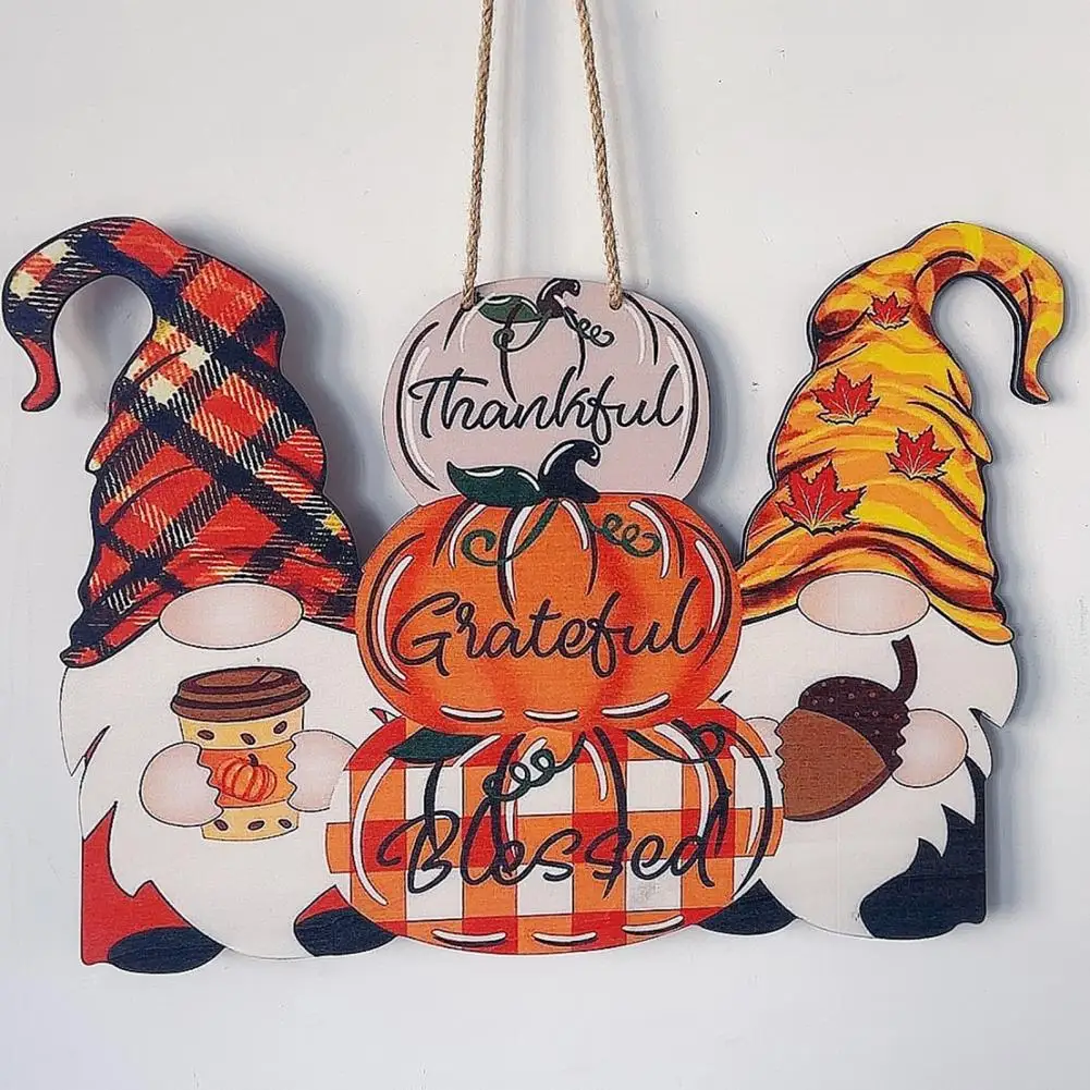 

Farmhouse Front Door Decoration Autumn Door Sign Festive Reversible Door Sign Fall Pumpkin Gnome Xmas Snowman for Thanksgiving