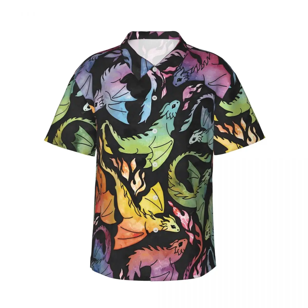 

Dragon Fire Dark Rainb Men's Shirts Hawaiian Short Sleeve Shirt Casual Lapel Tops for Summer Beach