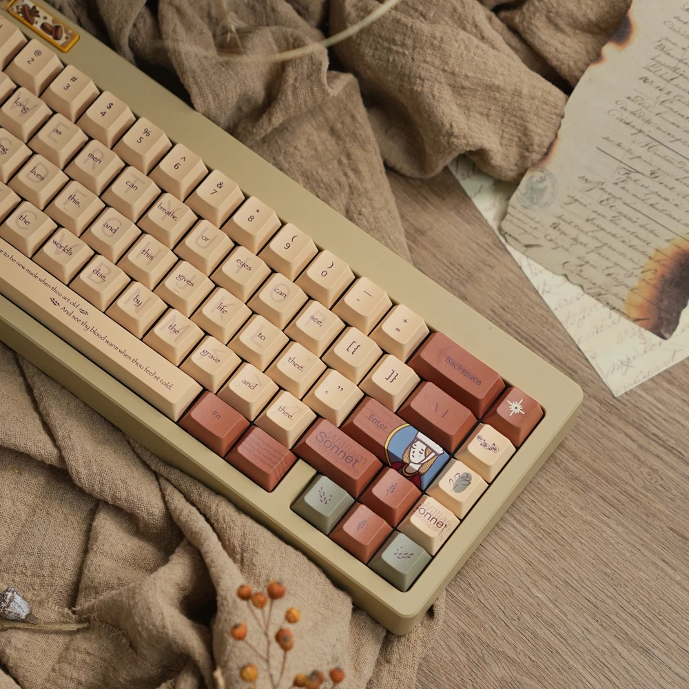 Imagem -02 - Soneto-keycap Retro para Teclado Mecânico Keycap Vermelho Esbranqueado Cor Café Leitoso 143 Teclas Cereja Pbt Estilo de Poesia Francesa Diy