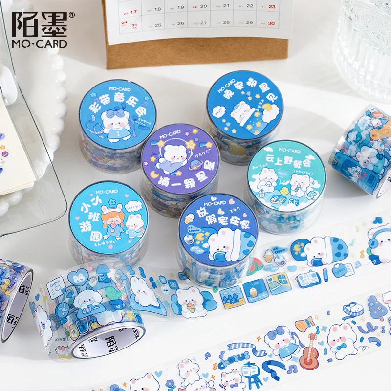 1 Roll PET Masking Tape Fleecy Furry Bunny Kitten Lamb Bear Light Blue Cartoon Kawaii Diary Decoration Material