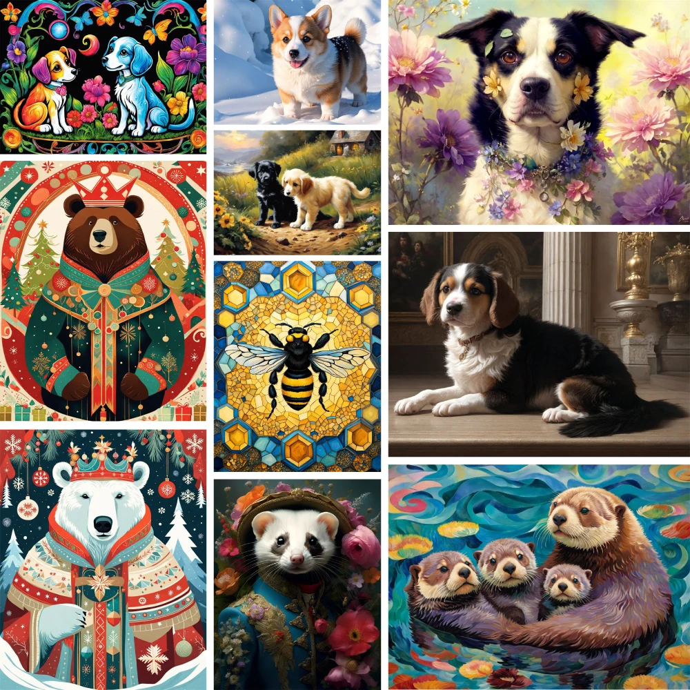 

Animal Bear Otter Dog Printed Cross Stitch Embroidery Set DMC Threads Craft Needlework Hobby Handiwork Design Counted Wholesale