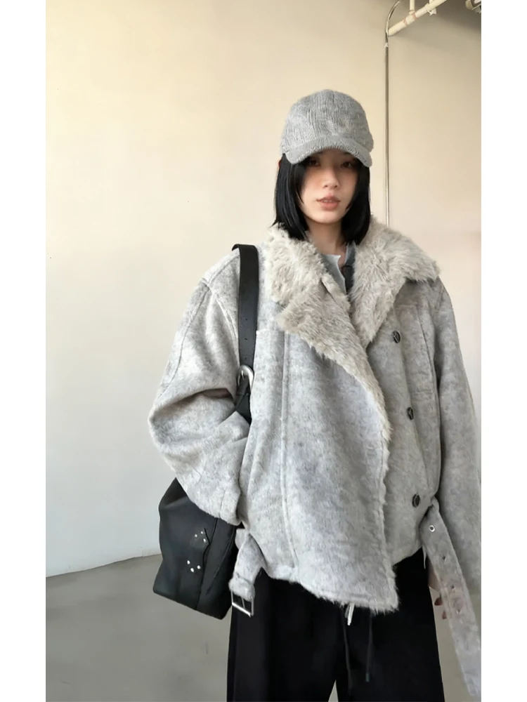 

Двубортный хлопковый джет Thiened с меховым воротником для мужчин и женщин, теплая и слиповая зимняя верхняя одежда, подставка-стойка