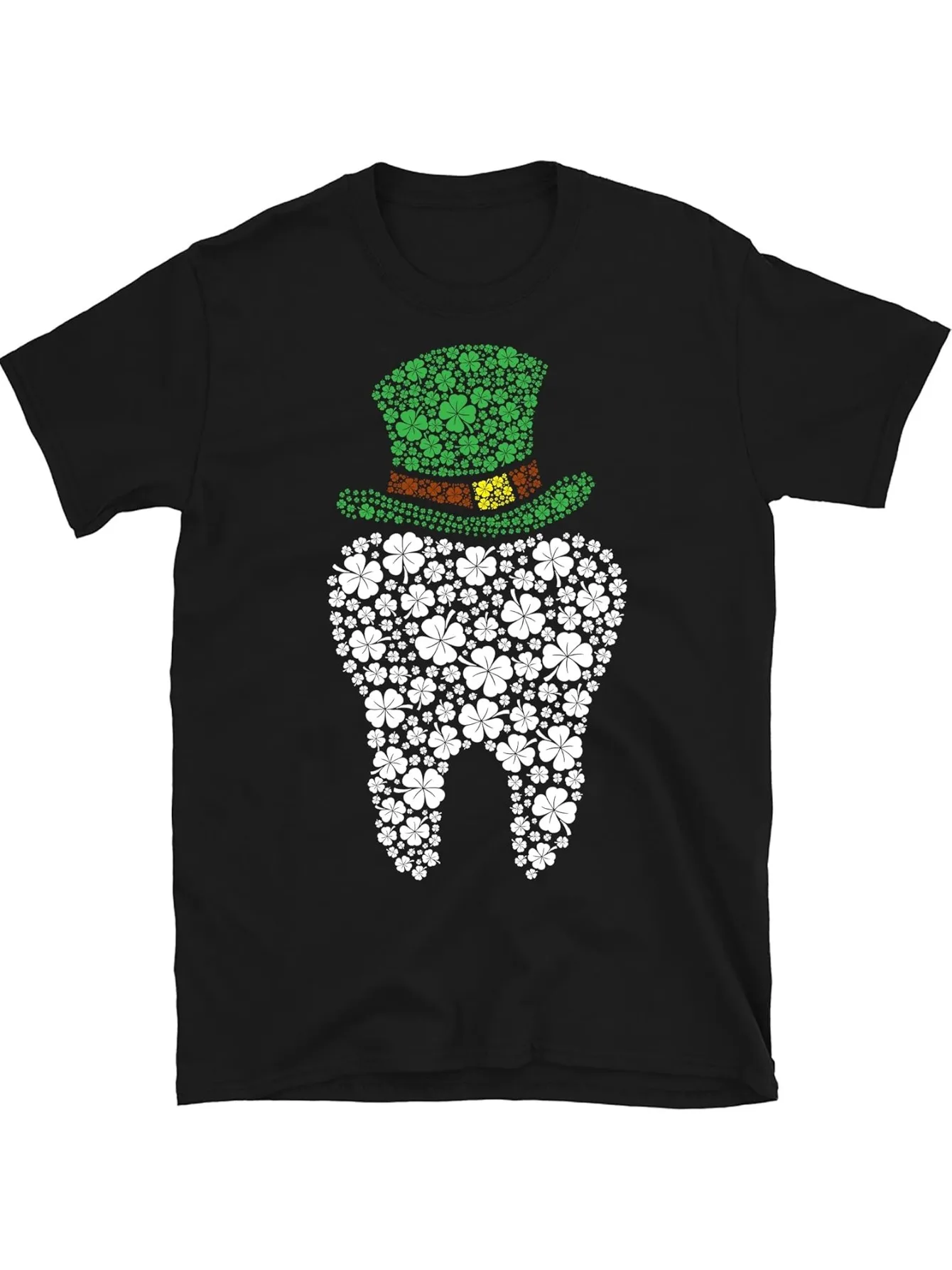 Funny Men's Black Graphic T-Shirt Clover Top Hat Shamrock Flower Beard Irish Holiday Retro Print 100% Cotton Heavyweight Short Sleeve Casual Streetwear Tee