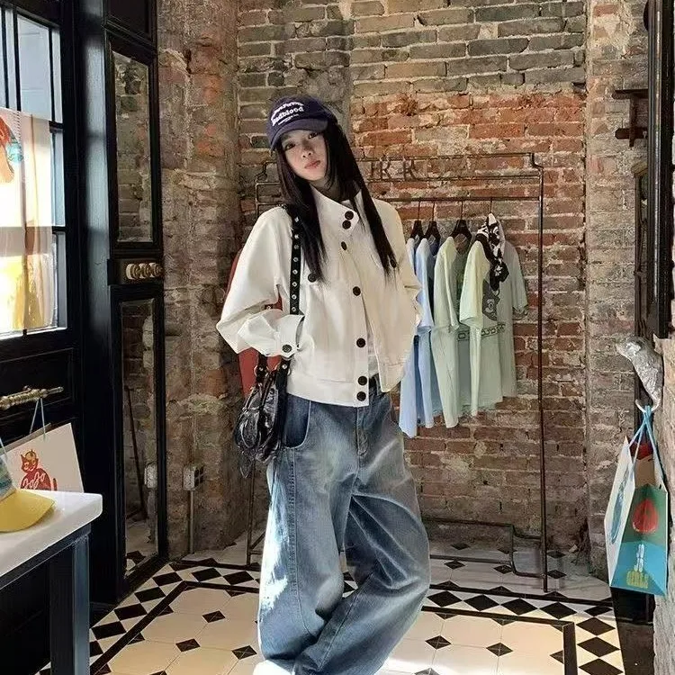 أبيض عادية متعددة الاستخدامات التخسيس الجلود Jaet الوقوف طوق ربيع الخريف المرأة الجديدة تصميم حصري ort ملابس خارجية