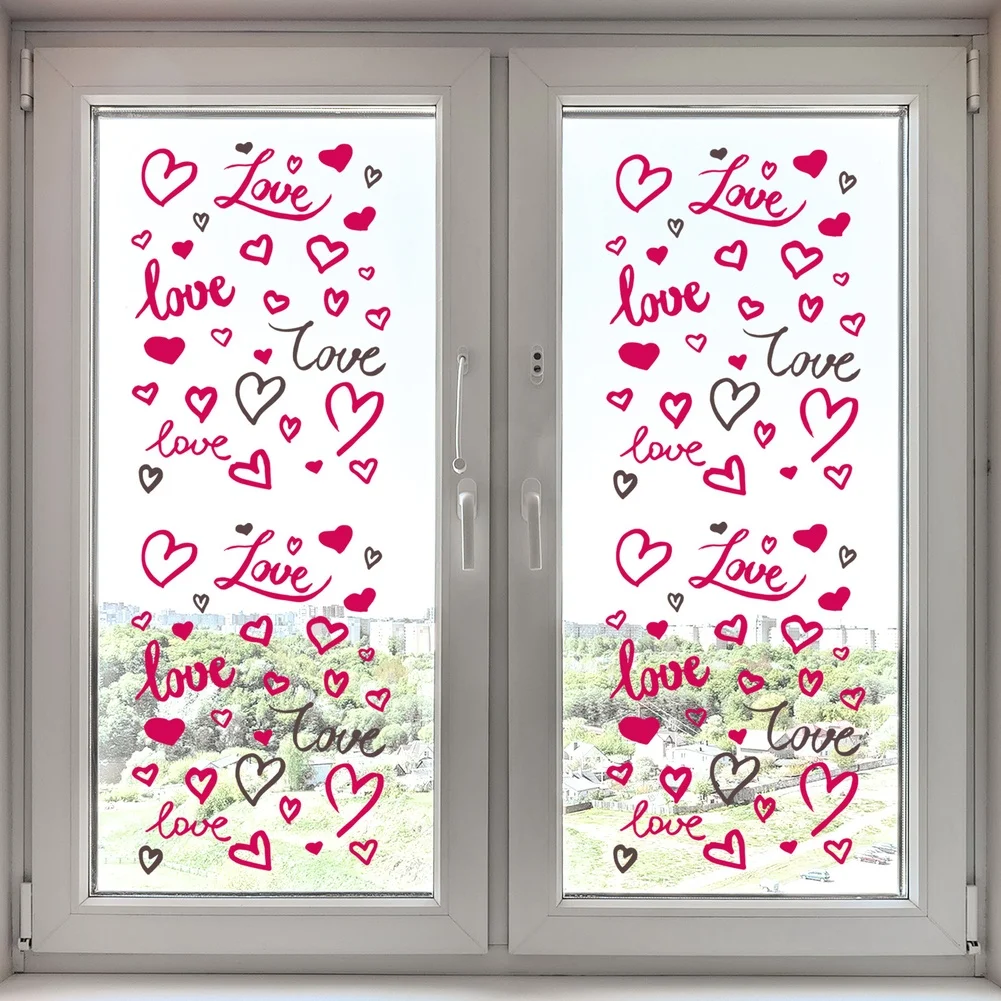Red Valentine Stickers Decorative Window Stickers For Home Window Stickers Heart-shaped Design Static Cling Technology