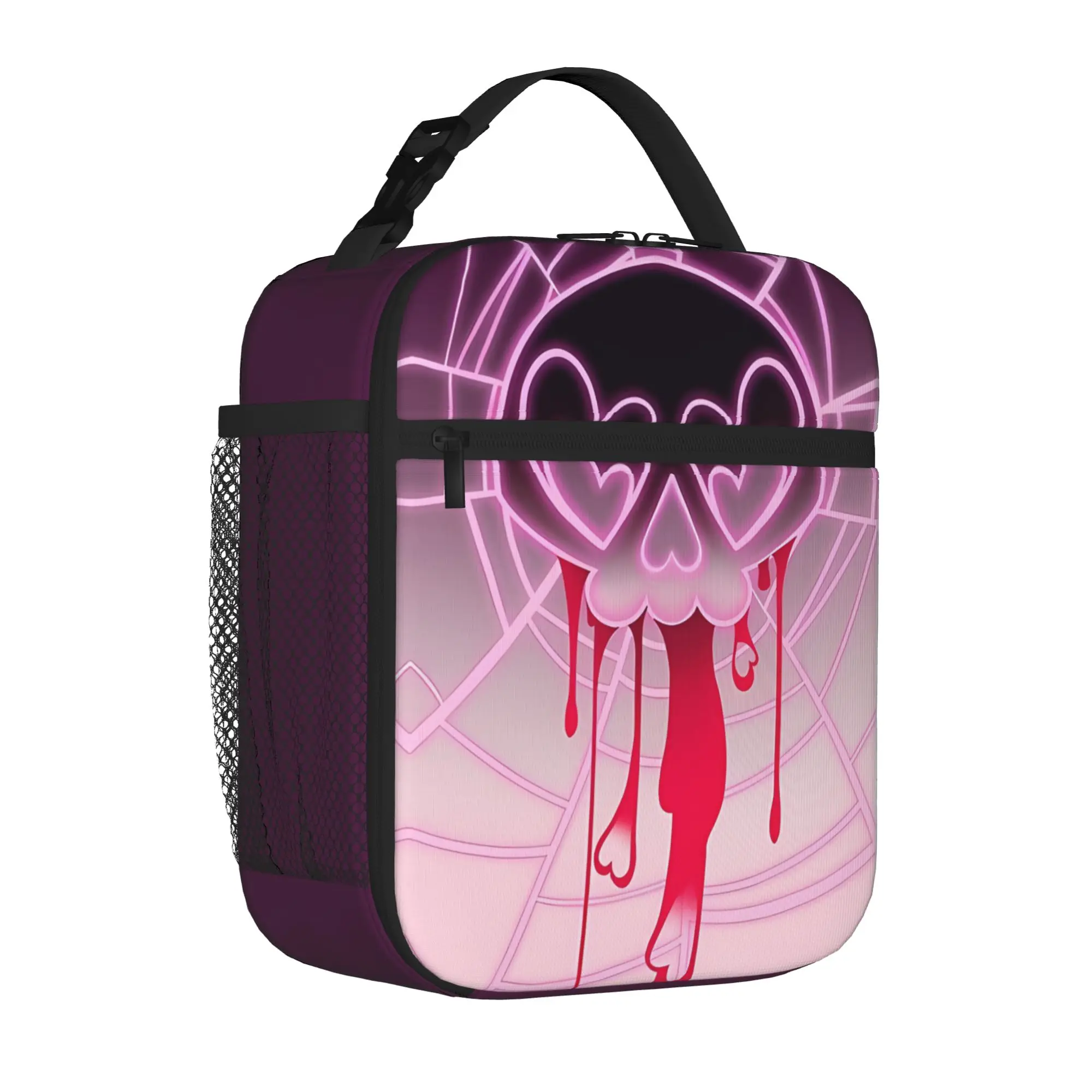 1 Piece Portable Lunch Container Goth Skeleton Neon Y2K Spooky Zipper Closure Durable Pocket H-Helluva Boss For Lunch Box Bag