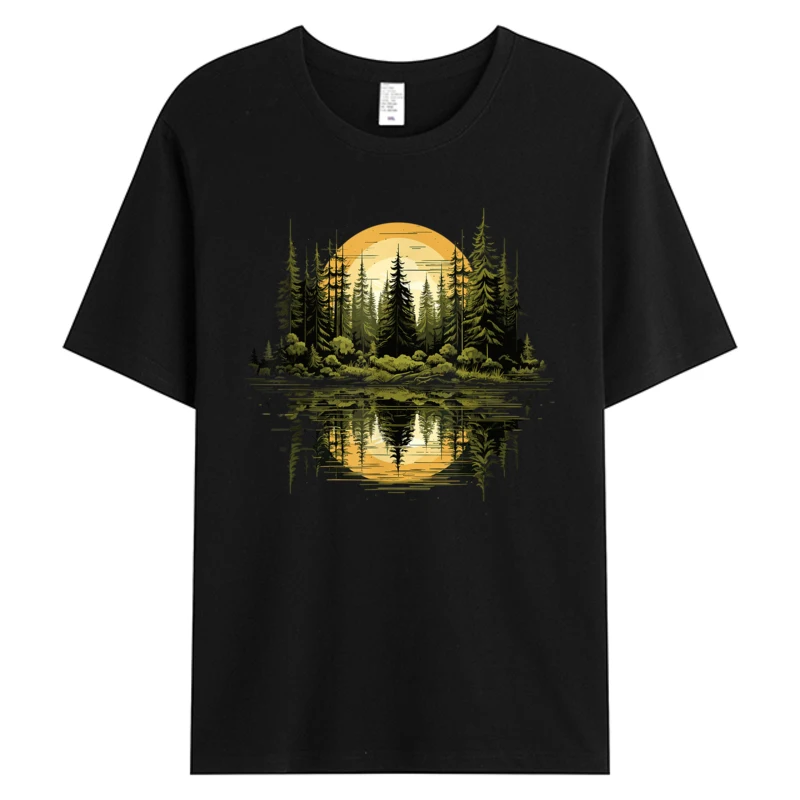 

2025 New Nature Reflection Forest Trees Tshirt Print Classic T Shirt Man Mens 100% Cotton Clothing Popular Graphic T-Shirt Hot