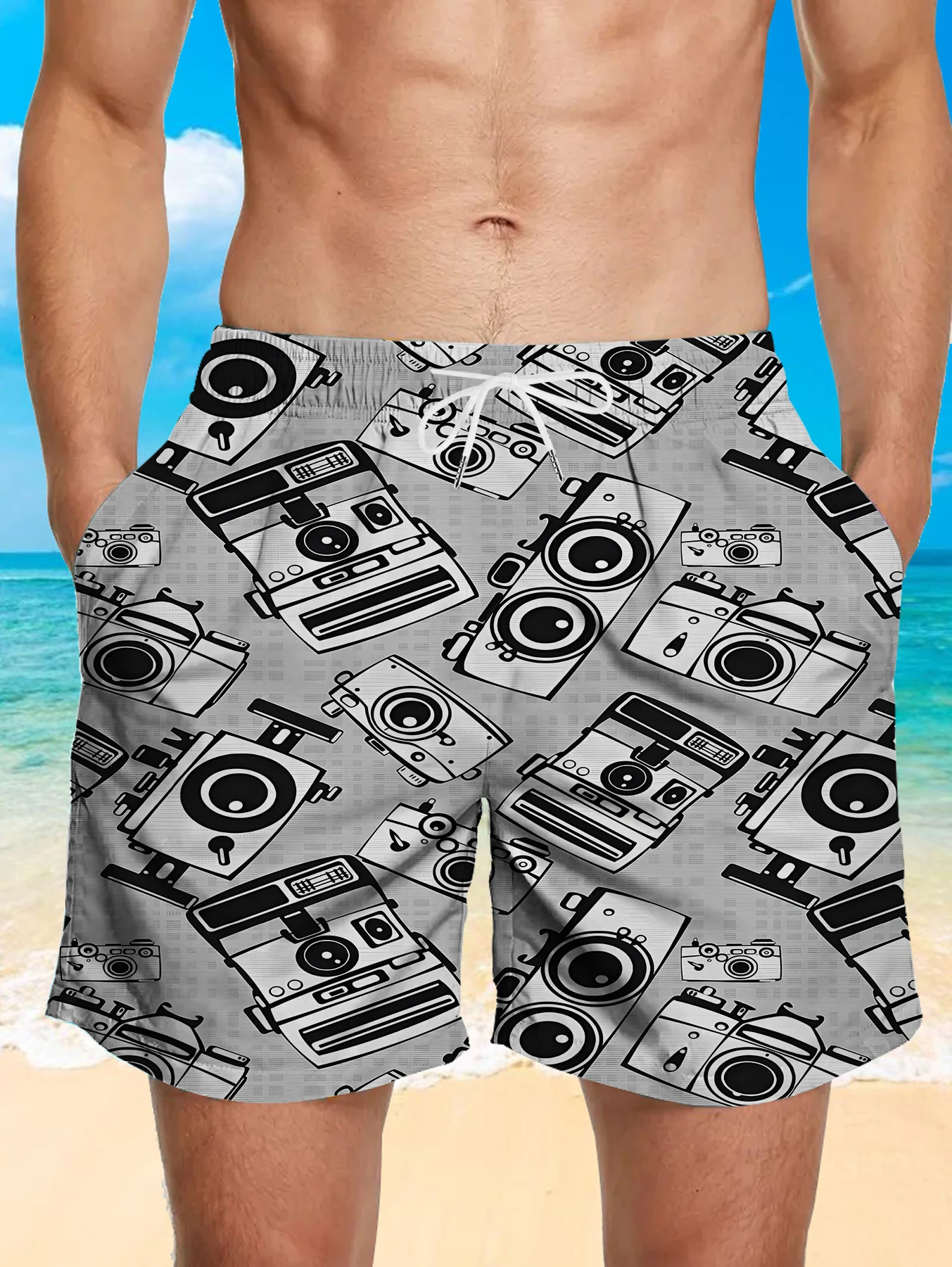 

Men Casual Full Digital Print Shorts Breathable Polyester Beach Quick Dry Pants