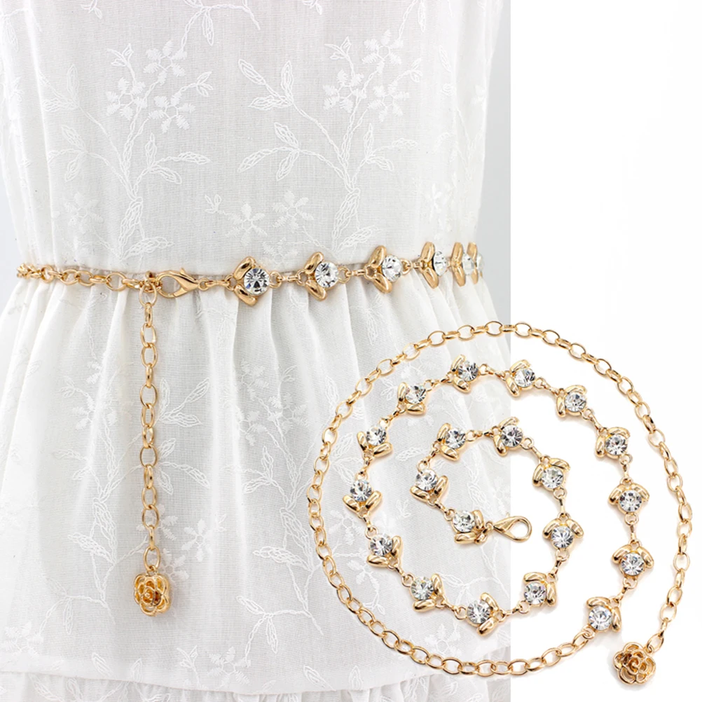 

Rhinestone Women Waist Chain Durable Fashion Accessories Silver Body Chains Elegant For Dress Prom Wedding Parties Belt