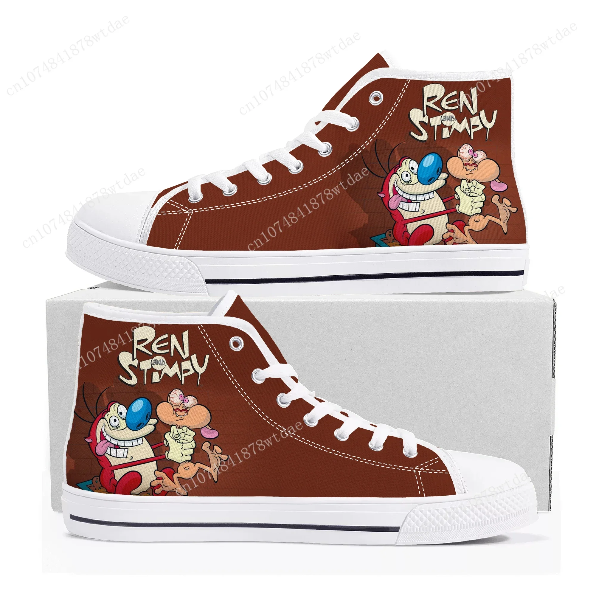 Anime Cartoon Stimpy Comic Manga Ren High Top Sneakers Mens Womens Teenager High Quality Canvas Sneaker Couple Customized Shoes