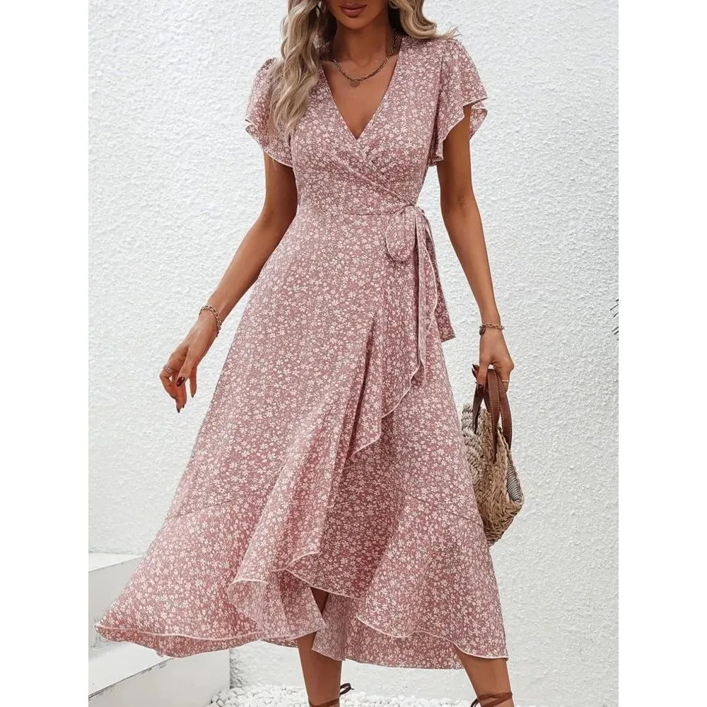 

Summer Women's Floral Elegant Split Mid-length Dress Fashion