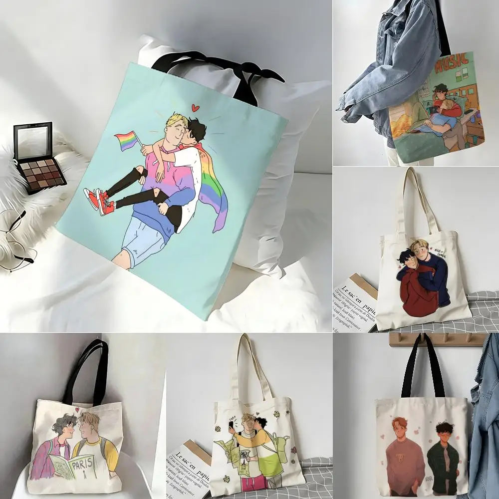Storage Bags Casual Portable Shoulder Bag Lightweight Shopping Bag Reusable Linen Bag Campus Love Story H-Heartstopper