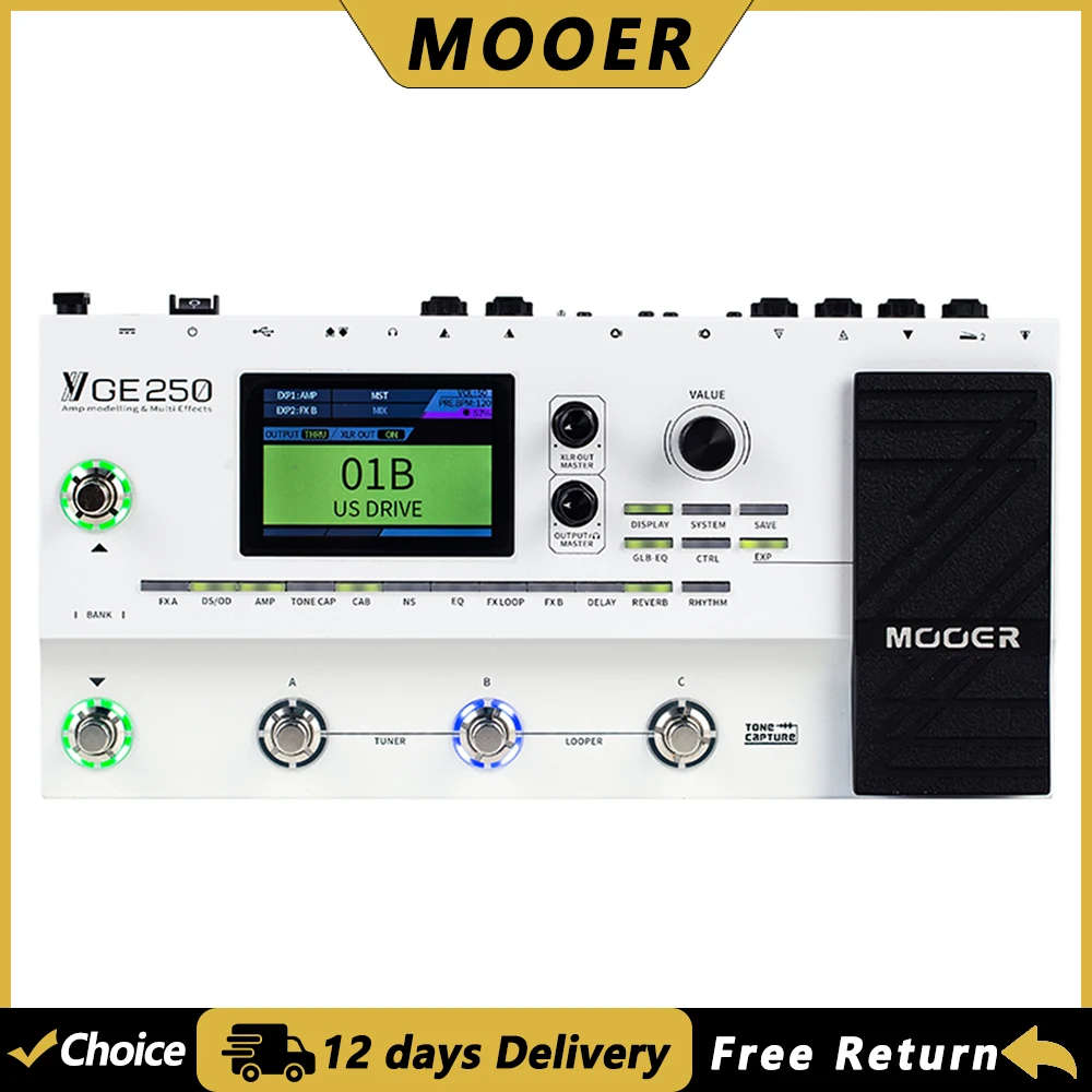 

MOOER GE250 AMP Моделирование гитары Педаль мультиэффектов Процессор 70 моделей AMP 180 Эффект 70 s Looper 32 ИК-цифровая педаль AMP