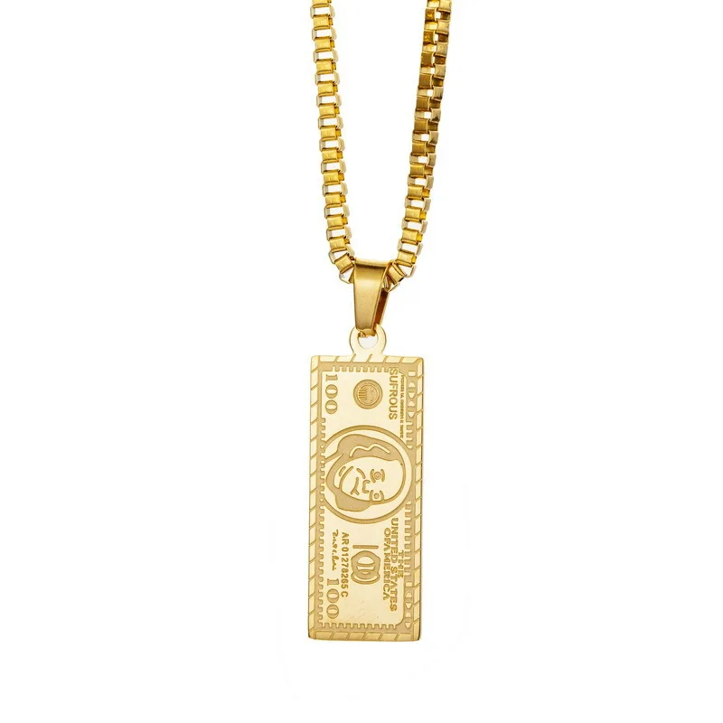 

Creative U.S. Dollar Pattern Hip Hop Rock Trend Men's Necklace Personality Million Dollar Bill Pendant Punk Fashion Jewelry Gift