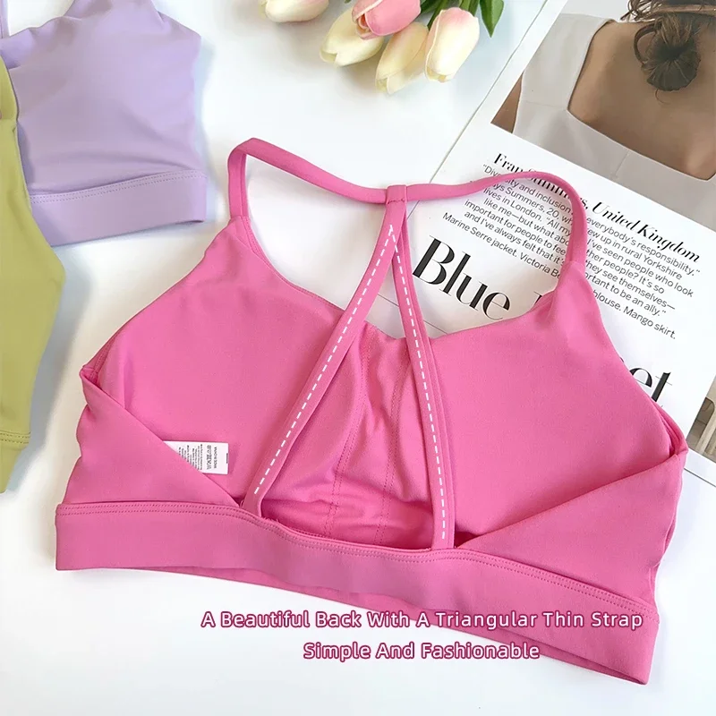 Reggiseno sportivo da donna per fitness in tinta unita Reggiseno da palestra per yoga Athletic Cross Tight Top Allenamento con imbottitura sul petto Antiurto di alta qualità 👚