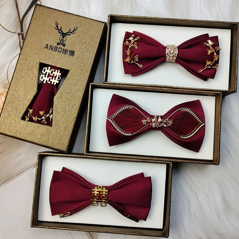 high quality Bow tie male wedding wedding groom best man officiating ceremony bow jk solid color red tie flower