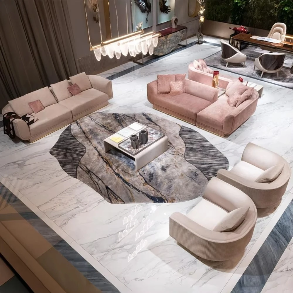 Italian luxury living room sofa set new split micro chenille fabric villa interior decoration design