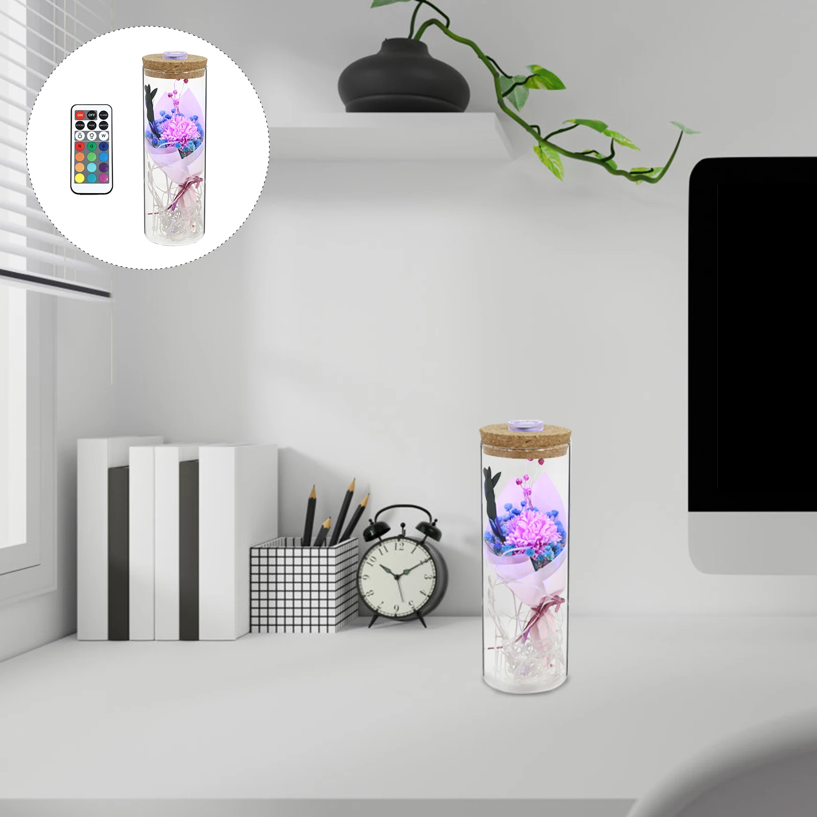 

Preserved Flower Soap Set in Glass Dome Artificial LED Light Bottle Cover Romantic Decor Valentine Christmas Gift