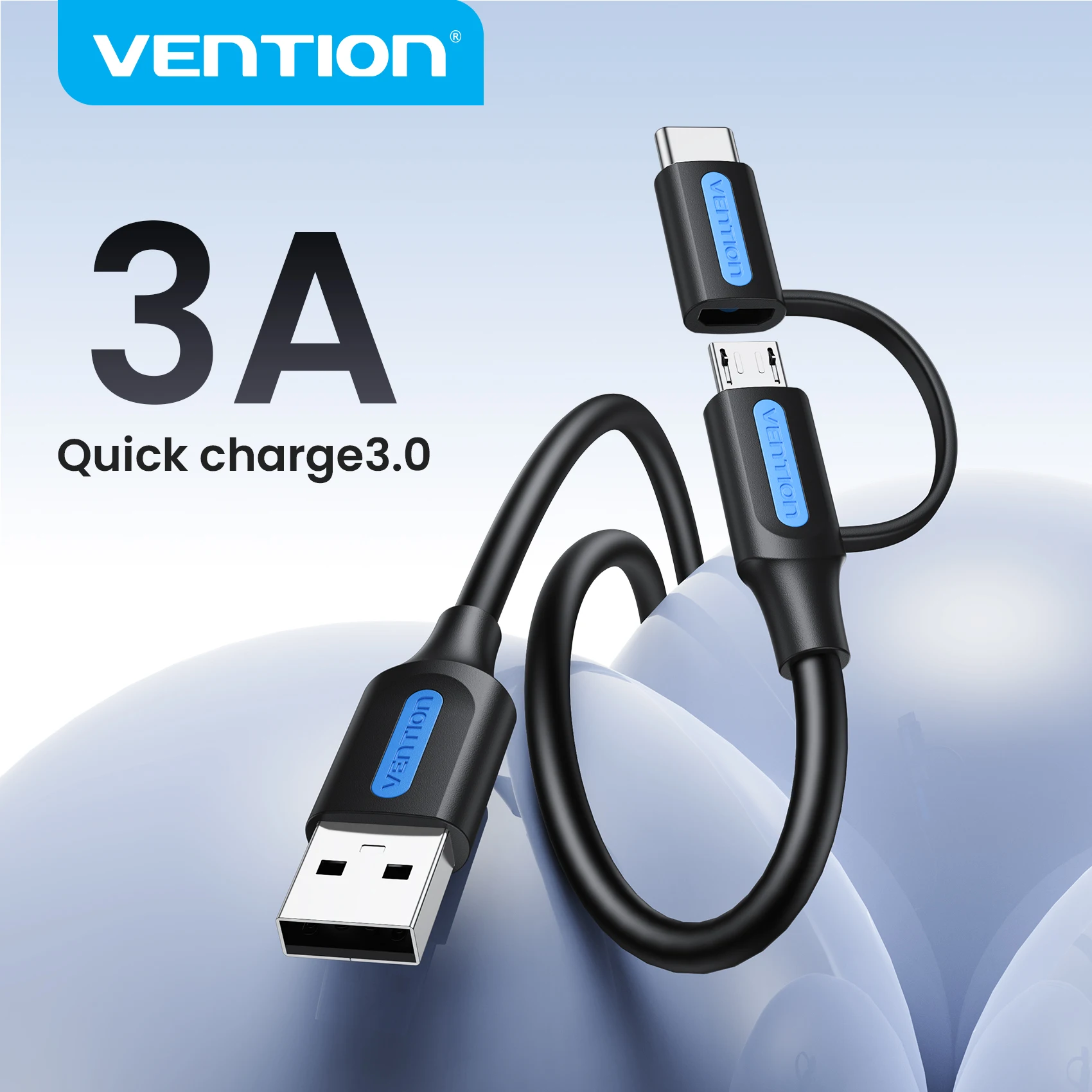 Vention USB Tipo C Cabo para Redmi note 8 2 em 1 Cabo Micro USB de Carregamento Rápido para Samsung Galaxy Note S10 Cabo USB para Celular