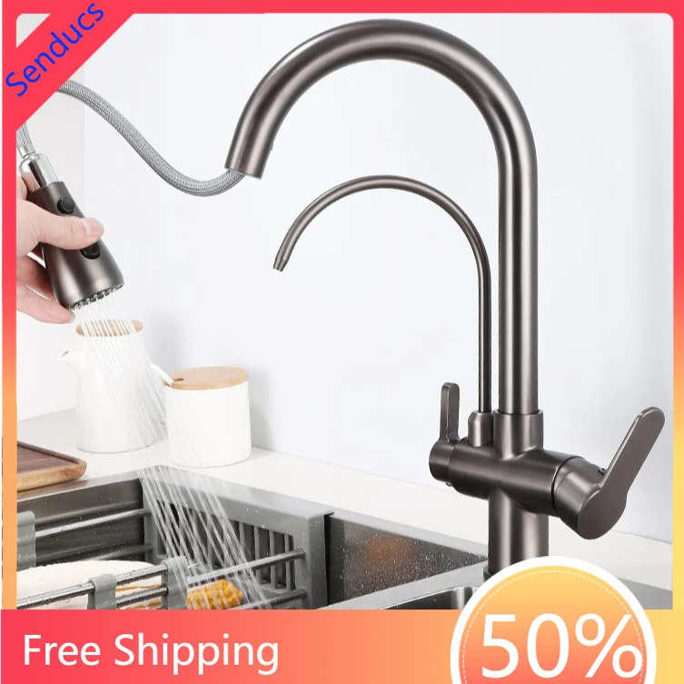 

Hot Cold Pull Out Filter Kitchen Sink Faucet 3 Ways Pure Water Pull Down Kitchen Mixer Tap Grey Filter Kitchen Sink Mixer Faucet