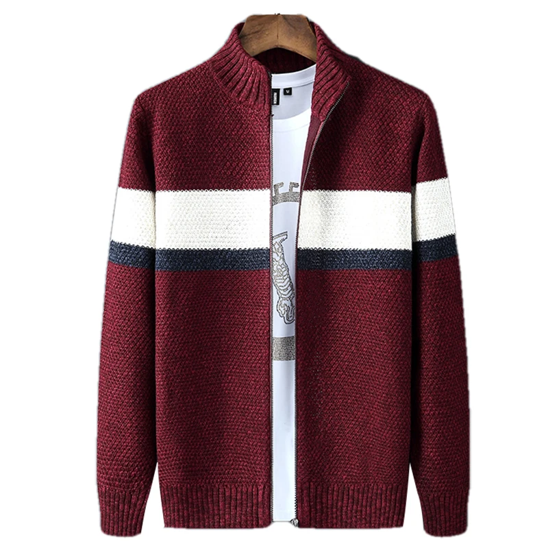 Icpans Striped Mens Clothing Cardigan Casual Formal Turn Collar Sweater Men Knitted Knit Wear