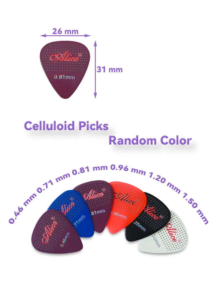 Alice Celluloid Guitar Picks AWR-6B2 Anti-slip Touch Granules Color Random 0.46/0.71/0.81/0.96/1.20/1.50mm