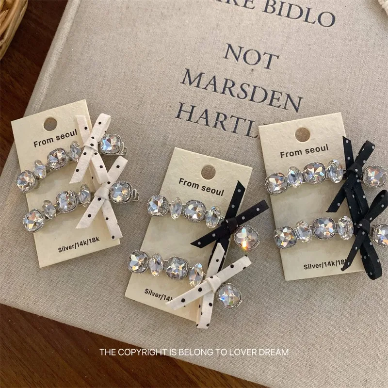 

Заколки для волос с бантом и стразами в корейском стиле для женщин, боковые заколки для тонких волос, нескользящие модные заколки-зажимы для девочек