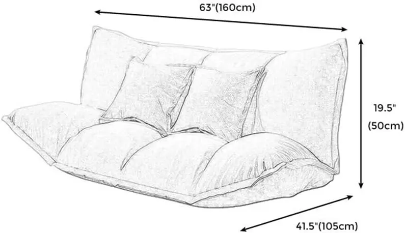 LAKIQ Tight Back Floor Sofa Bed with 2 Pillows Convertible Lazy Sofa (63 inches long x 41 inches wide x 20 inches high)