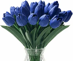 Artificial Flowers Tulips Real Touch 20Pcs Fake Blue Flowers Arrangement for Home Decorations Wedding Decor