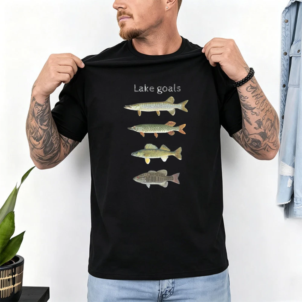Pike Walleye Small Mouth Fish Fishing Angler Gift T-Shirt Casual Cotton Short Sleeve O-Neck Mens Funny Streetwear Casual T-shirt