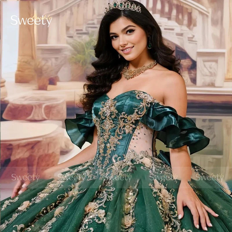 高級キンセアニェーラドレス オーガンザ 刺繍入り ボールガウン スイートハート ボートネック カスタマイズされたノースリーブ レースアップ ベスティドス デ フィエスタ