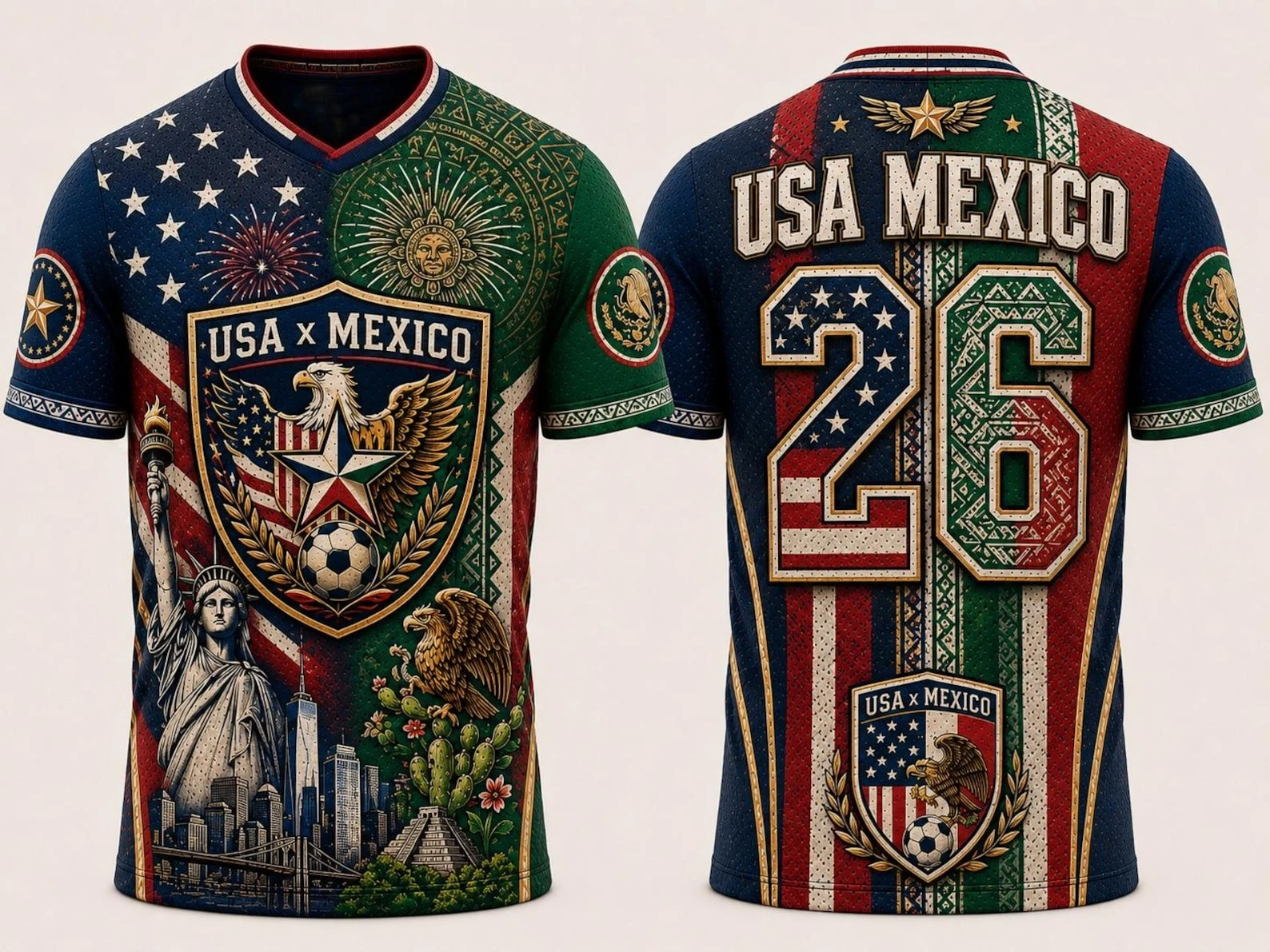USA - Mexico Jersey, Mexican USA 2026 Soccer Jersey Football Fan Unisex World Soccer 2026 Personalized Number USA Flag