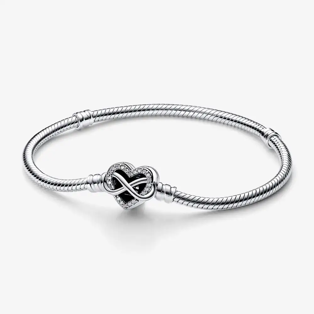 

Sparkling Infinity Heart Clasp Snake Chain Bracelets for Women 925 Sterling Silver Bracelet Fit DIY Charms Original Jewelry