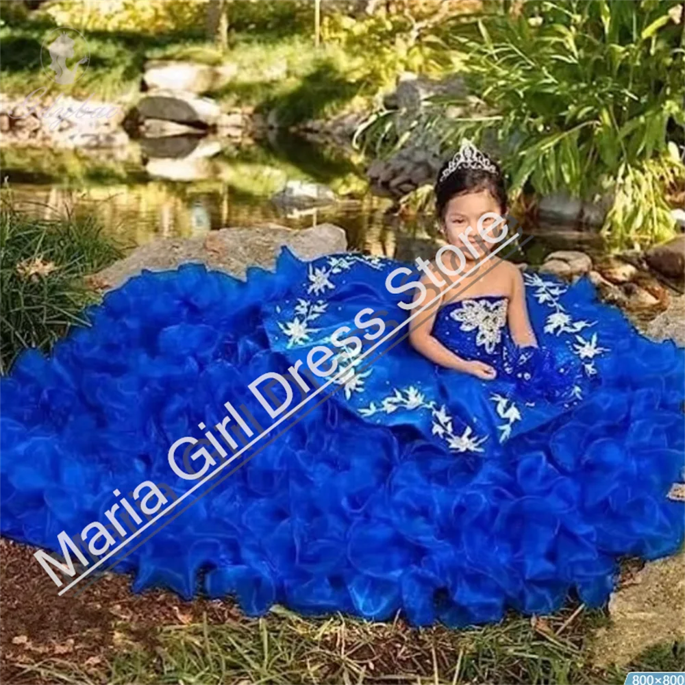 Baby Girl Dress Royal Blue Elegance Flower Girl Dress Para O Baile De Aniversário Frisado Ruffles Concurso Primeira Comunhão