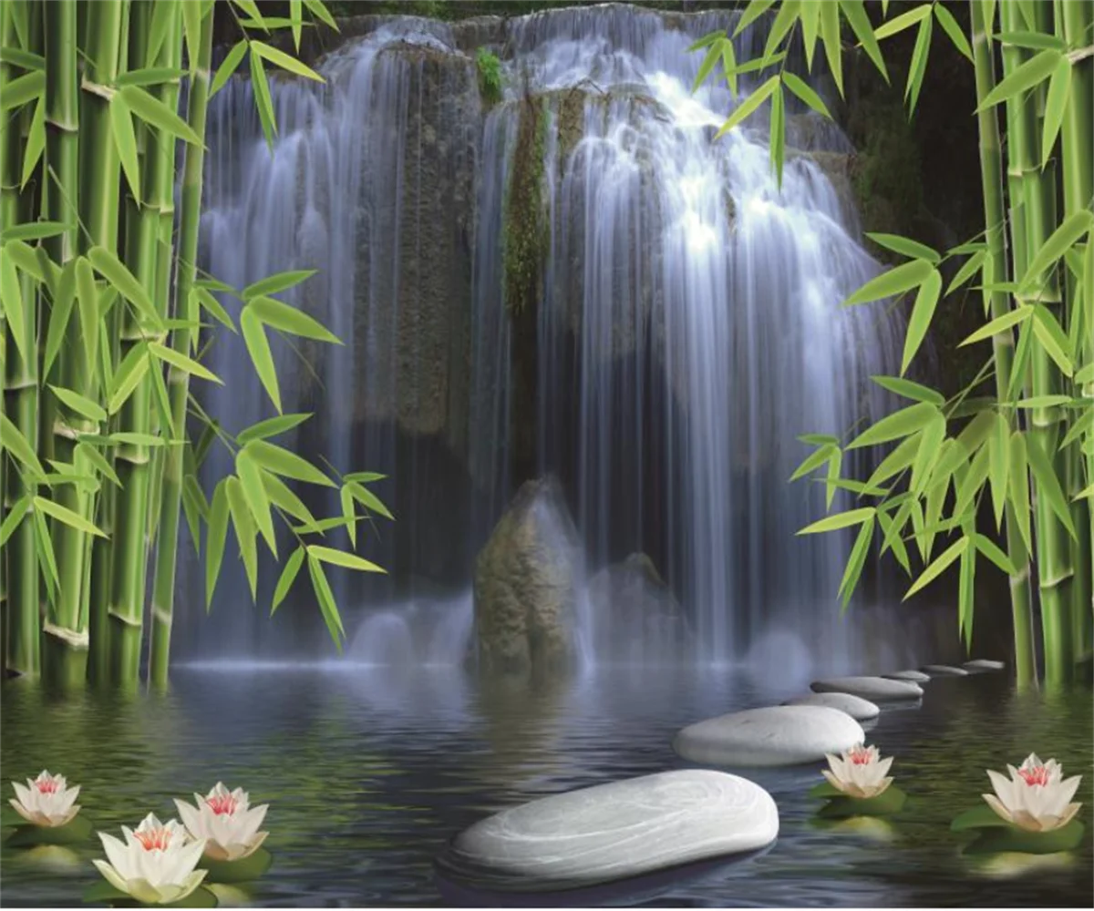 Custom wallpaper bamboo forest waterfall photo mural TV Backdrop Living Room Bedroom TV Background wallpapers home decor  обои