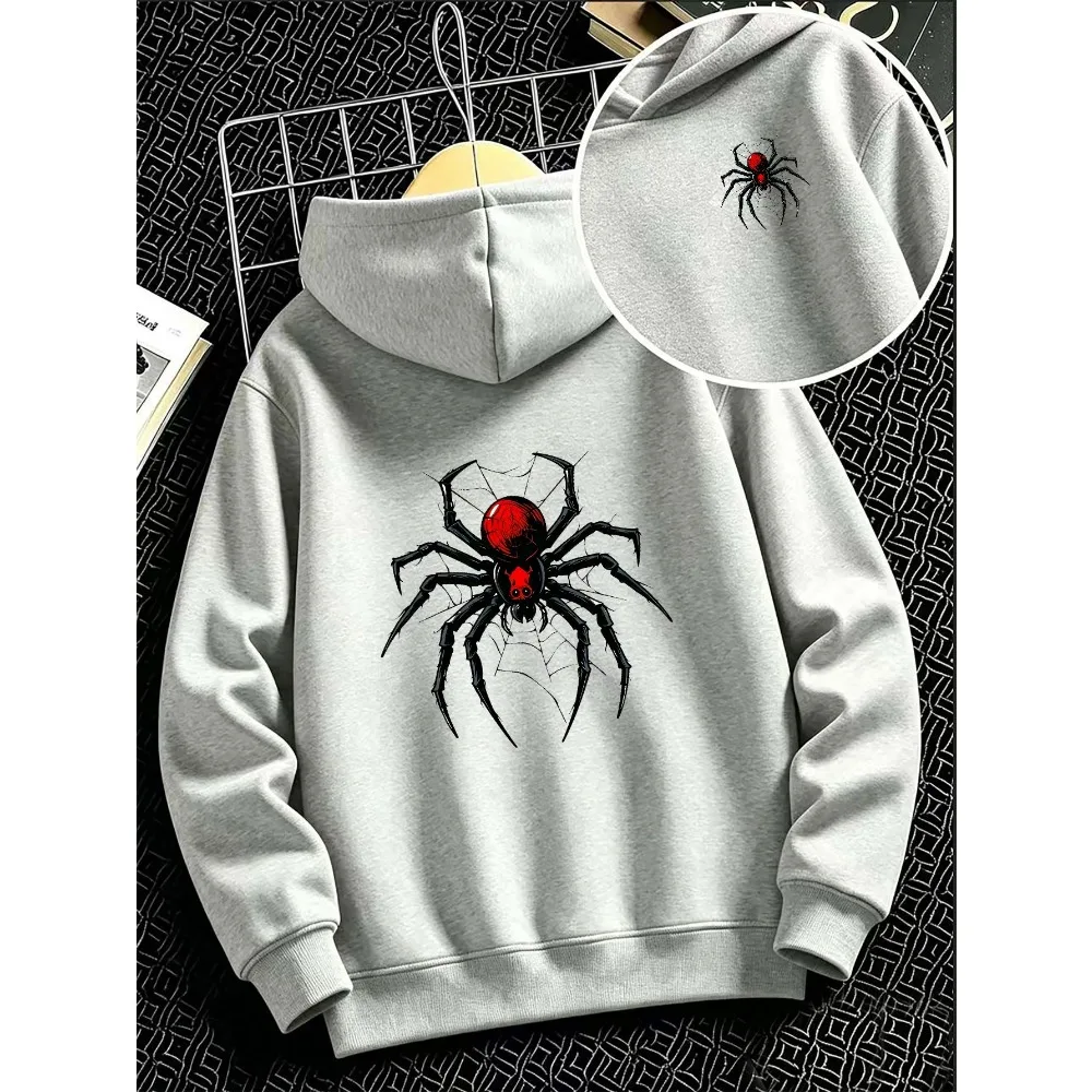 Cool Spider With Cobweb Graphic Hoodie For Kids Front And Back Same Print Sweatshirt