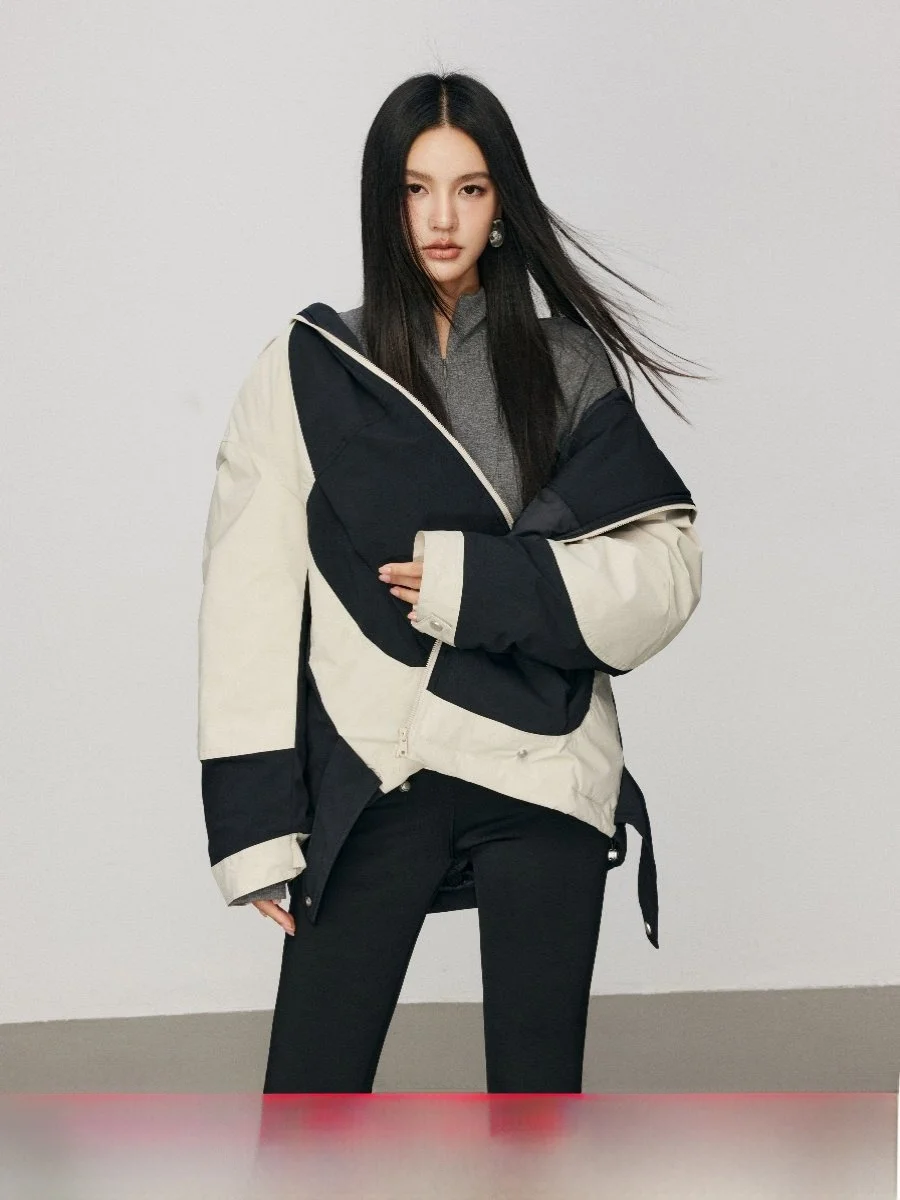 

Парка CHILL ZOEY Street Sle в стиле пэчворк, весна-зима, новая повседневная универсальная верхняя одежда с капюшоном, женское пальто из полиэфирного волокна