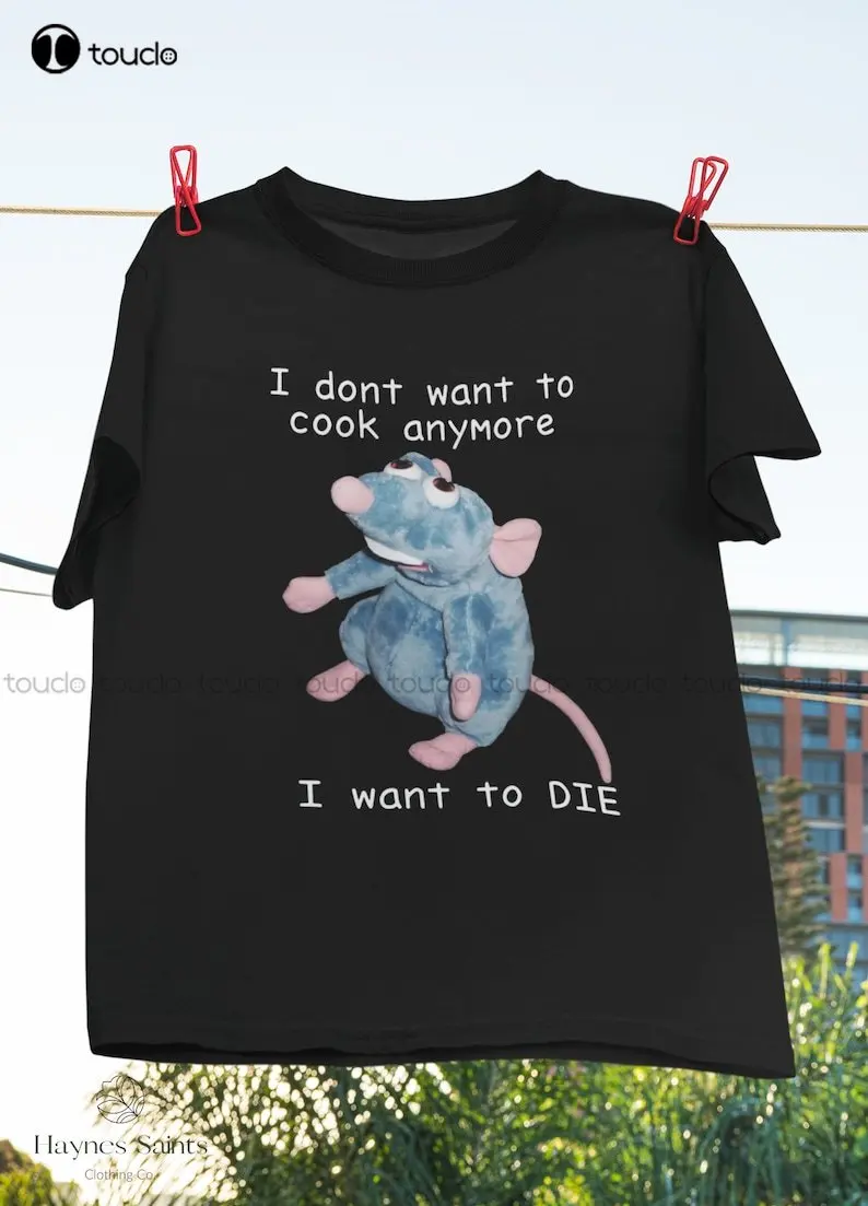 Remy Rat I Don’T Want To Cook Anymore I Want To Die Vintage T-Shirt, Rat Meme Shirt O-Neck Streetwear Oversized Xs-5Xl