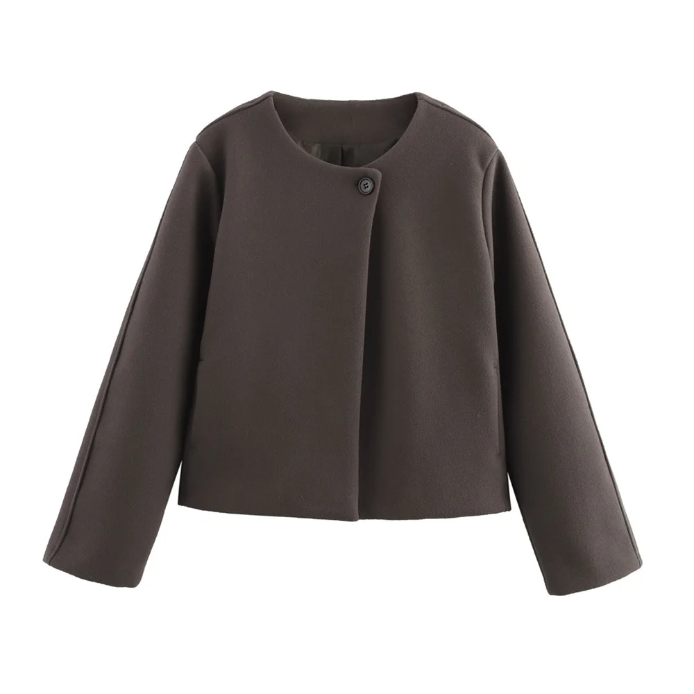 2024 RARA thickened round neck asymmetric placket temperament casual loose woolen coat new winter women