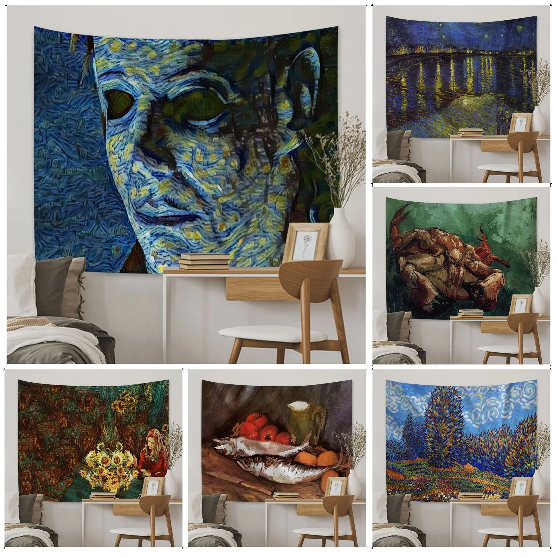 Van Gogh Art Paintings Tapestry Anime Tapestry Hanging Tarot Hippie Wall Rugs Dorm Wall Hanging Sheets