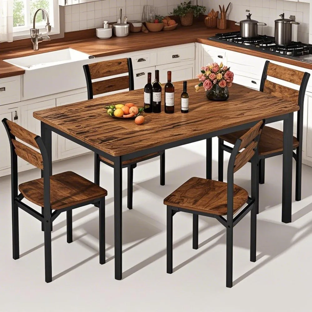 Dining Room Table Set for 4 Farmhouse 5 Piece Dining Table Set, Small Kitchen Table Set for 4 for Kitchen and Dining, Apartment