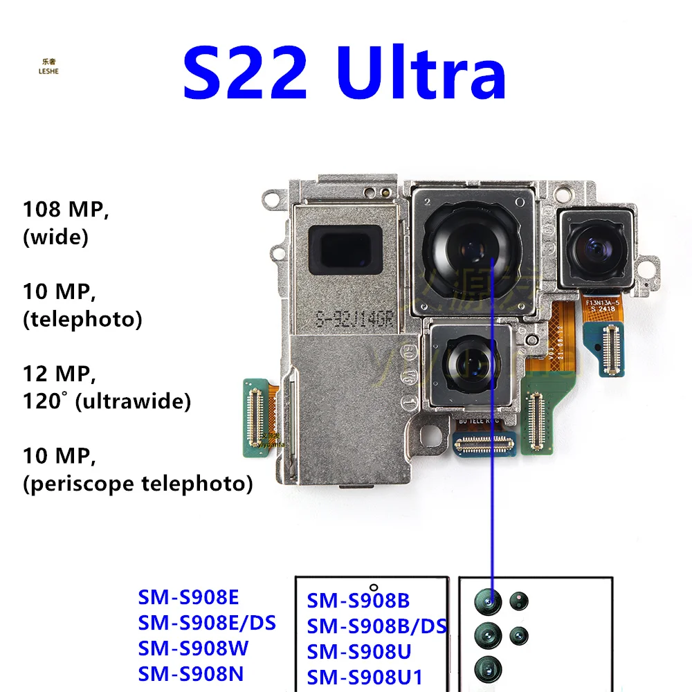 For Samsung Galaxy S22 Ultra 5G SM-S908B S908U S908E S908 Back Facing Camera Set Mobile Phone Replacement Part