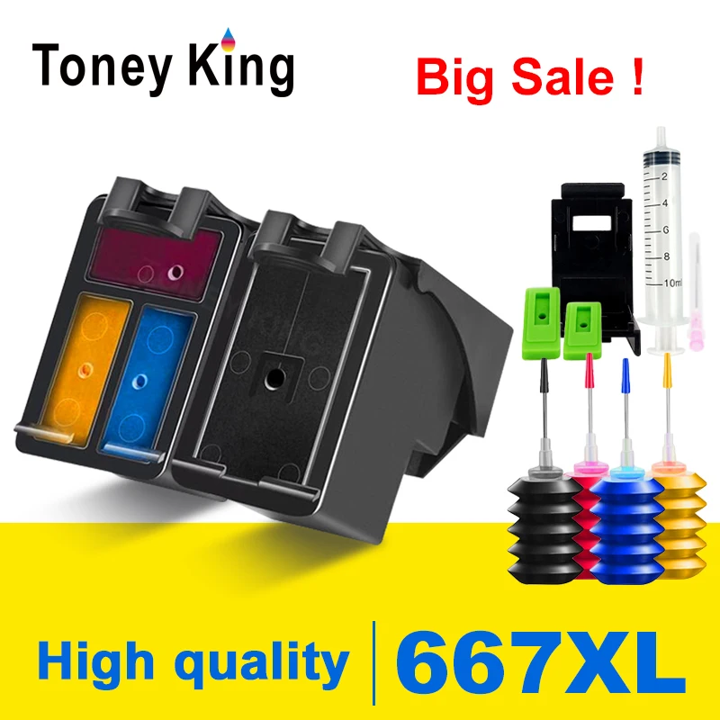 

Набор чернил для заправки TONEY KING 667XL, совместимый с HP667 667 XL, чернильный картридж Deskjet Ink Advantage 1275 2374 2375 2376 2775 2776