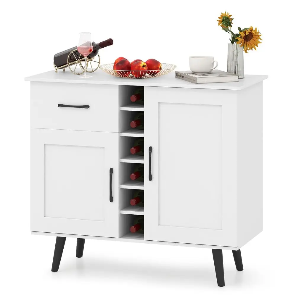 

Винный шкаф-бар, буфет с 2 дверцами и 1 ящиком, винная полка на 6 бутылок, регулируемые полки, шкаф для хранения кухонных принадлежностей