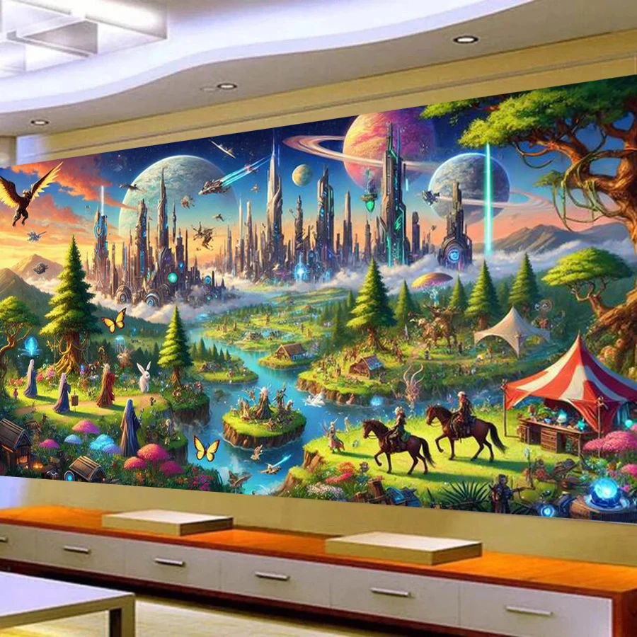 

Мечтательный сказочный мир, большой размер, сделай сам, алмазная живопись, городской пейзаж, полная мозаика, вышивка, пейзажи, фотографии 200x100 см