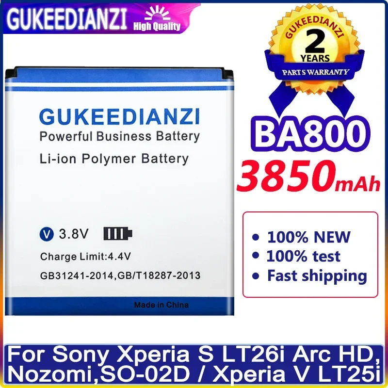 GUKEEDIANZI Battery 3850mAh  BA800  For Sony Xperia S LT26i Arc HD,Nozomi,SO-02D / Xperia V LT25i Batteries