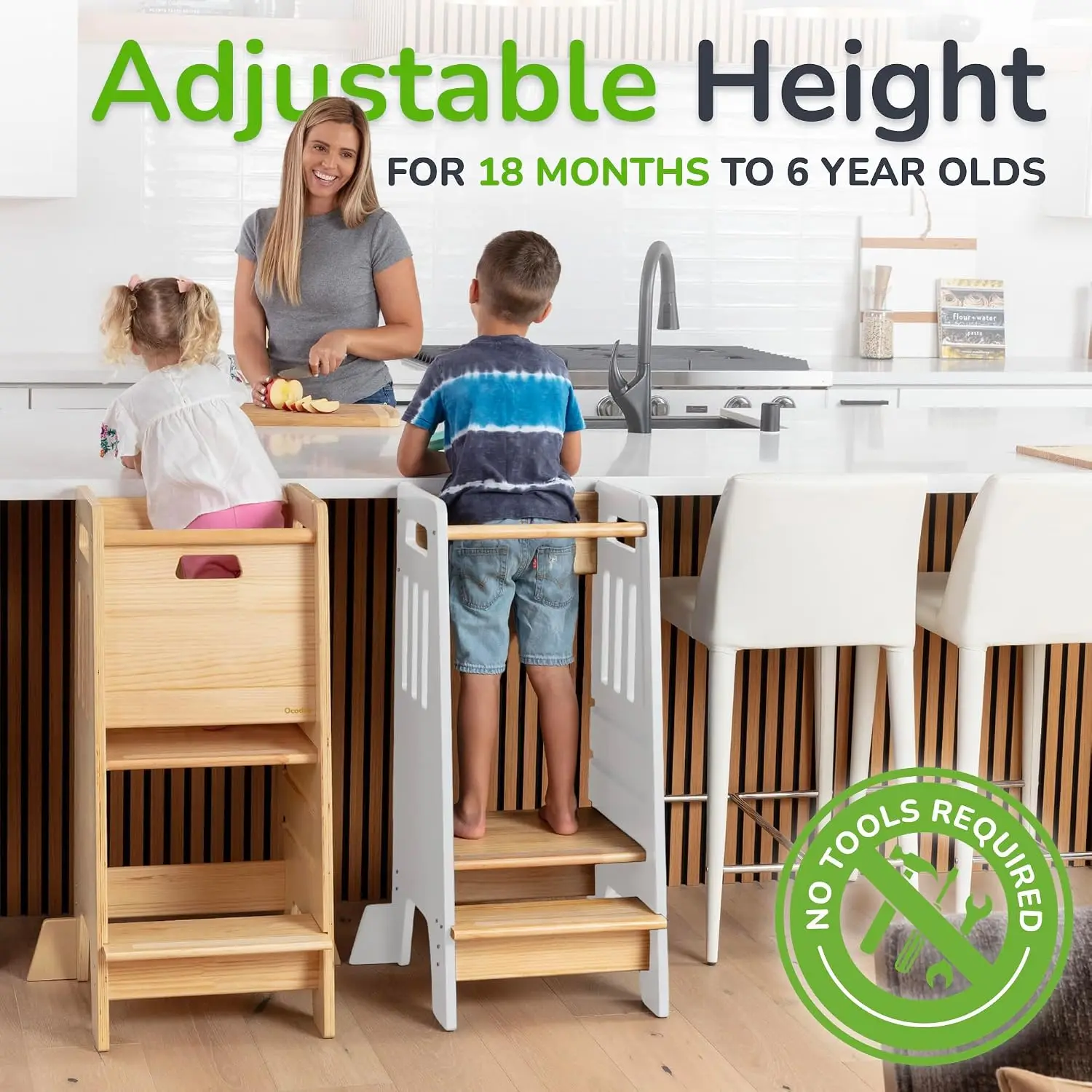 Toddler Tower with Sliding Door - 3 Adjustable Heights - 2026 Design