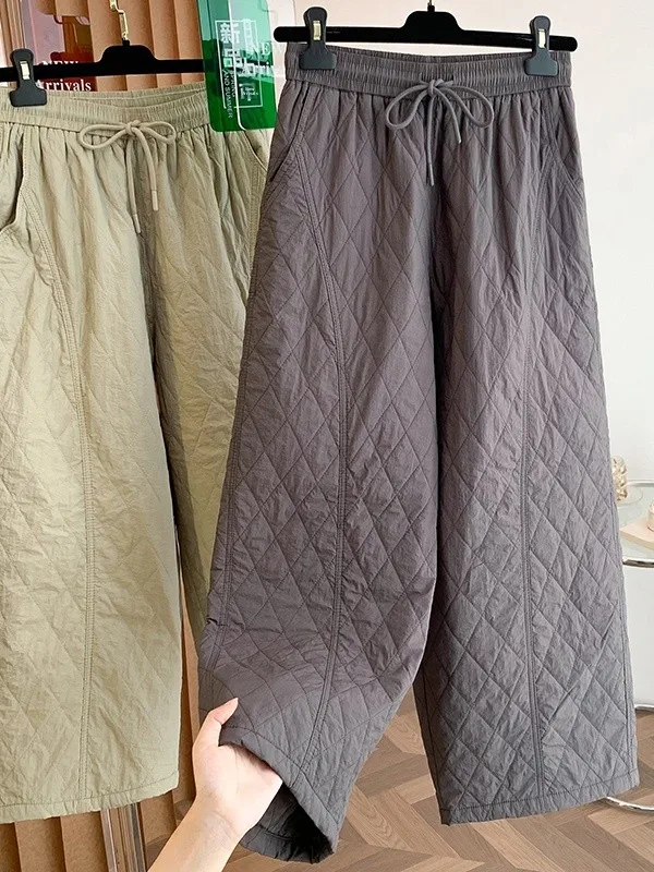 Pantaloni in cotone da donna Pantaloni invernali a vita alta a gamba dritta a gamba larga Pantaloni in cotone a nove punti