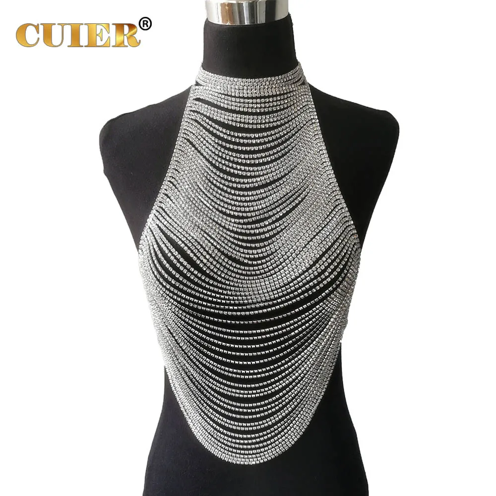 CuiEr Full Rhinestones Multilayer Stack  Sexy Women\'s Body Chain Bra Fashion Adjustable Size Necklaces Tops Chain Wedding