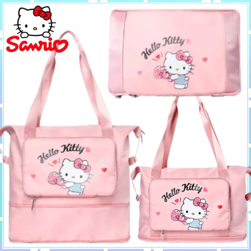 

Новая сумка Sanrio Hello Kitty на одно плечо, короткая дорожная сумка, большая вместимость, портативная, с разделением для влажной и сухой уборки, подарок-сюрприз